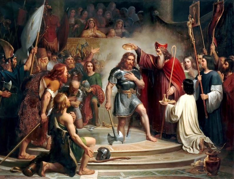 Baptême de Clovis, par le peintre François Dejuinne - XIXe siècle.