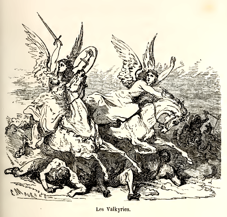 Les Valkyries - Gustave Doré - in La Mythologie du Rhin de X.-B. Saintine