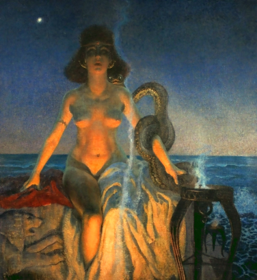 Reproduction d'un tableau du peintre italien Glauco Combo, inspiré par le chapitre X du roman de Flaubert intitulé Salammbo.