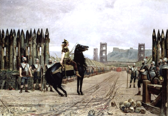 Tableau (toile ; peinture à l'huile) de Henri-Paul MOTTE (1886) : Vercingétorix se rendant à César. Musée Crozatier. H 172cm ; L 250cm.