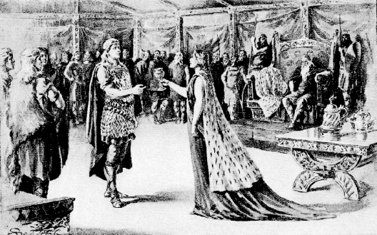 Beowulf et la reine Wealhtheow, épouse de Hrotgar, roi des Danois.