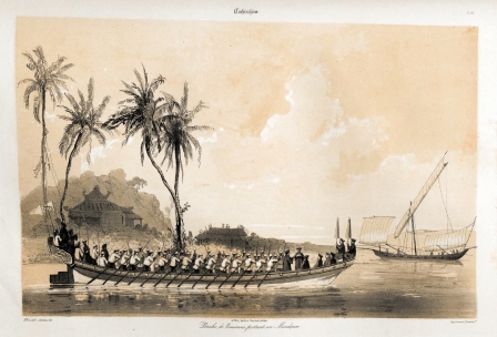 Reproduction de la planche 44 de l'Atlas, figurant une péniche de Cochinchine transportant un mandarin.