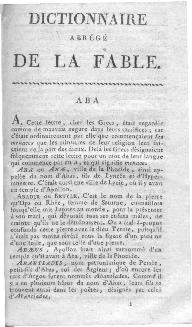 Chompr&eacute;. Dictionnaire abr&eacute;g&eacute; de la Fable. Lettre A&nbsp;: premi&egrave;re page. Vue &agrave; 25%.