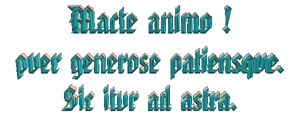 Prenez courage ! valeureux et patient enfant. De la sorte vous transcenderez-vous… D'apr&egrave;s un vers de Stace, c'est &agrave; dire Publius Papinius Statius. Macte animo ! generose puer, sic itur ad astra. Courage, noble enfant ! Ainsi s'&eacute;l&eacute;ve-t-on vers les cieux !