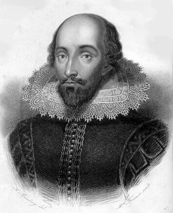 Portrait de William Shakespeare (le potraitiste nous est inconnu). Reproduction du frontispice du premier volume des «&nbsp;Oeuvres compl&egrave;tes de Shakspeare&nbsp;» traduites par Benjamin Laroche et publi&eacute;es par «&nbsp;La librairie de Charles Gosselin&nbsp;» en 1843.